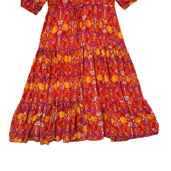 Abel the Label Cottagecore Floral Tiered‎ Midi Dress S Red Fall Prairie Peasant - Picture 9 of 16